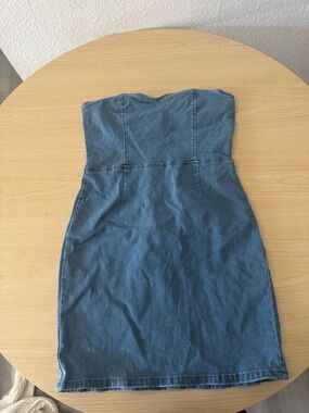 Strapless Denim Sheath Dress - Blue